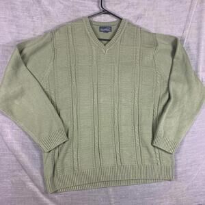 Arnold Palmer Mens Green V-Neck Cable Knit Sweater Size M Vintage Classic